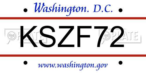 KSZF72 District Of Columbia License Plate