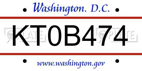 KT0B474 District Of Columbia License Plate