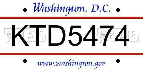 KTD5474 District Of Columbia License Plate