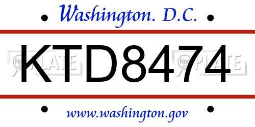 KTD8474 District Of Columbia License Plate