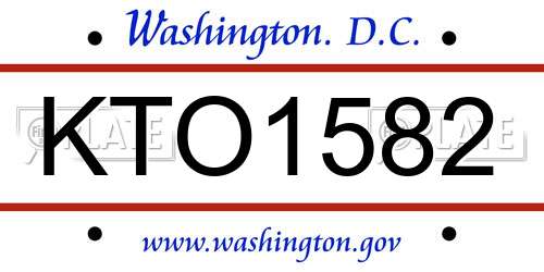 KTO1582 District Of Columbia License Plate