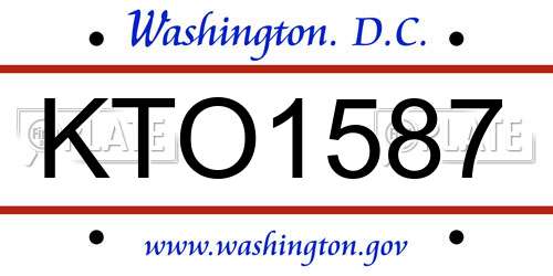 KTO1587 District Of Columbia License Plate