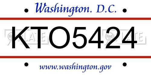 KTO5424 District Of Columbia License Plate