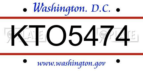 KTO5474 District Of Columbia License Plate