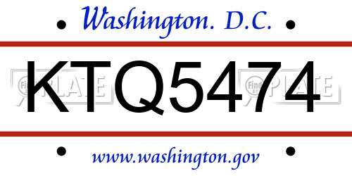 KTQ5474 District Of Columbia License Plate