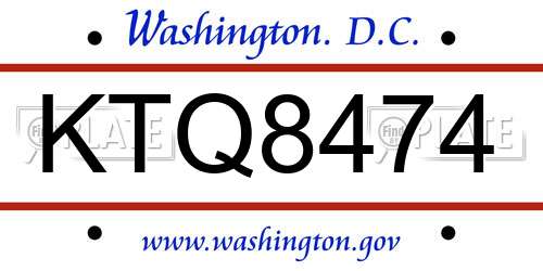 KTQ8474 District Of Columbia License Plate