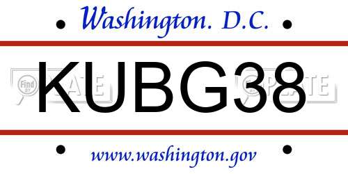 KUBG38 District Of Columbia License Plate