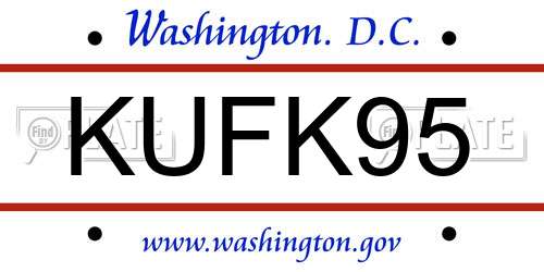 KUFK95 District Of Columbia License Plate