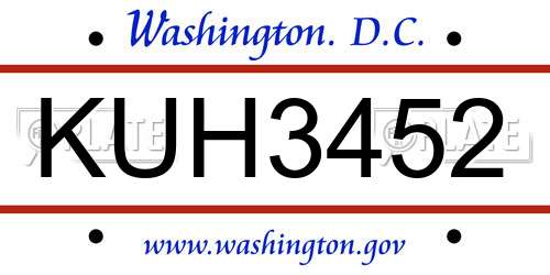 KUH3452 District Of Columbia License Plate