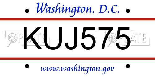 KUJ575 District Of Columbia License Plate