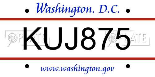 KUJ875 District Of Columbia License Plate