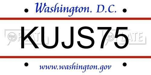 KUJS75 District Of Columbia License Plate