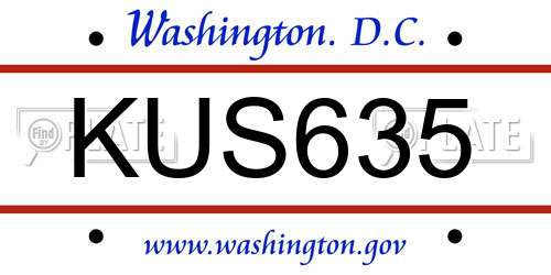 KUS635 District Of Columbia License Plate