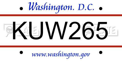 KUW265 District Of Columbia License Plate