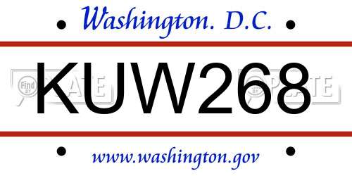 KUW268 District Of Columbia License Plate