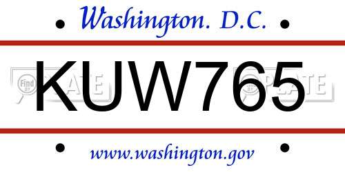 KUW765 District Of Columbia License Plate