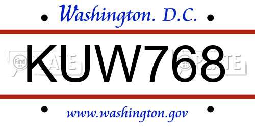 KUW768 District Of Columbia License Plate