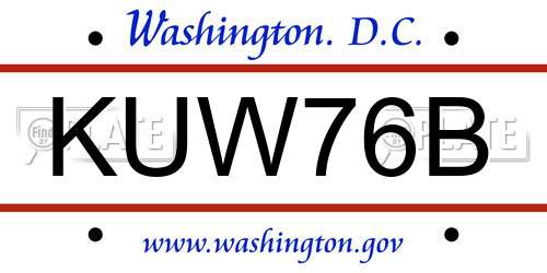 KUW76B District Of Columbia License Plate