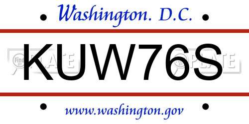 KUW76S District Of Columbia License Plate