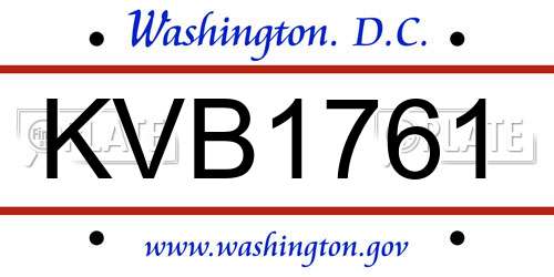 KVB1761 District Of Columbia License Plate