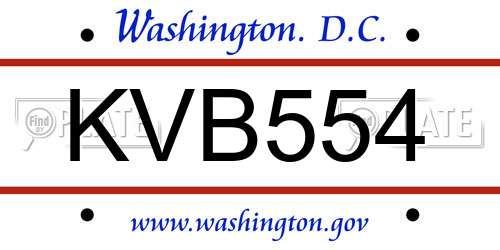 KVB554 District Of Columbia License Plate