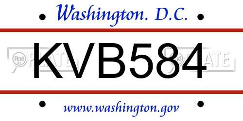 KVB584 District Of Columbia License Plate