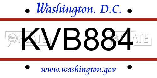 KVB884 District Of Columbia License Plate