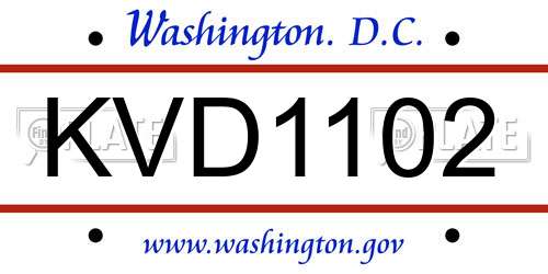 KVD1102 District Of Columbia License Plate
