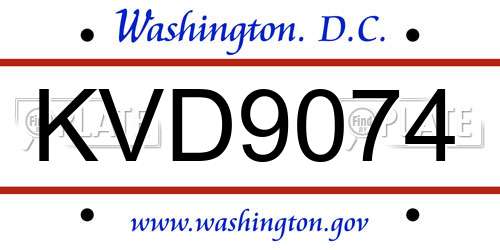 KVD9074 District Of Columbia License Plate