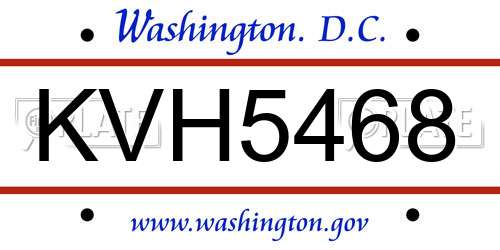 KVH5468 District Of Columbia License Plate