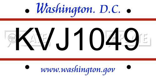 KVJ1049 District Of Columbia License Plate