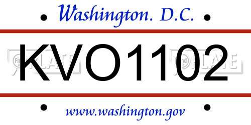 KVO1102 District Of Columbia License Plate