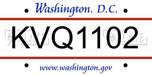 KVQ1102 District Of Columbia License Plate