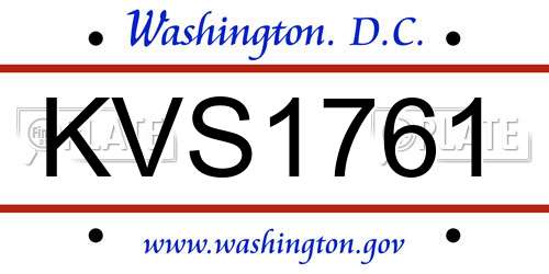 KVS1761 District Of Columbia License Plate