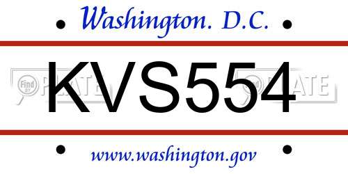 KVS554 District Of Columbia License Plate