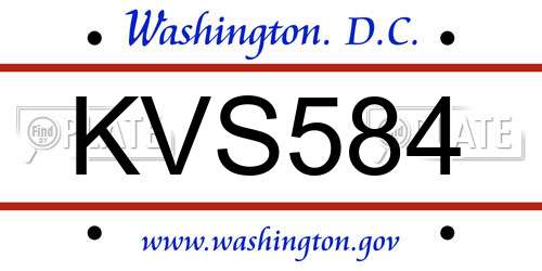 KVS584 District Of Columbia License Plate