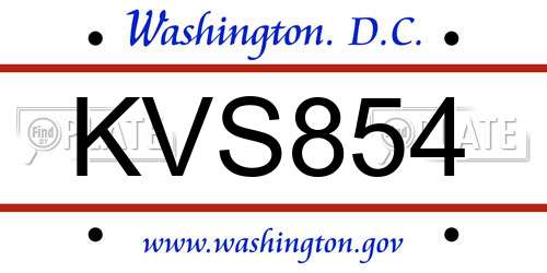 KVS854 District Of Columbia License Plate