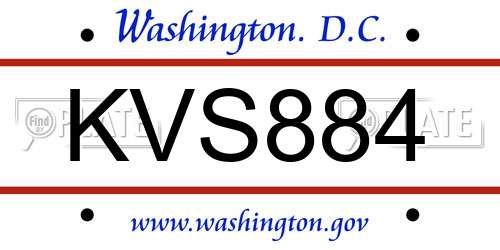 KVS884 District Of Columbia License Plate