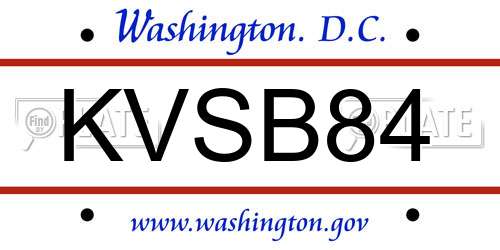 KVSB84 District Of Columbia License Plate