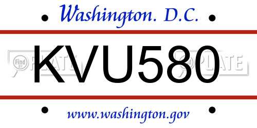 KVU580 District Of Columbia License Plate