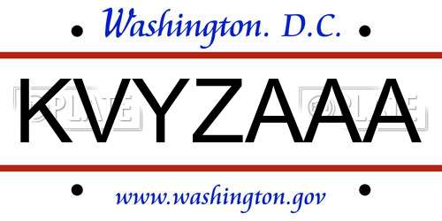 KVYZAAA District Of Columbia License Plate