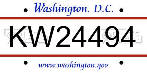 KW24494 District Of Columbia License Plate