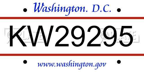 KW29295 District Of Columbia License Plate
