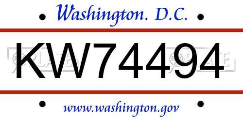 KW74494 District Of Columbia License Plate