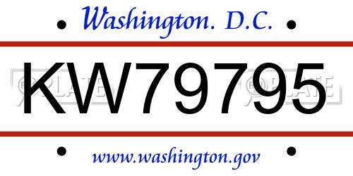 KW79795 District Of Columbia License Plate