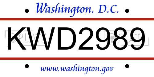 KWD2989 District Of Columbia License Plate