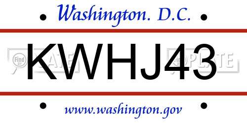 KWHJ43 District Of Columbia License Plate