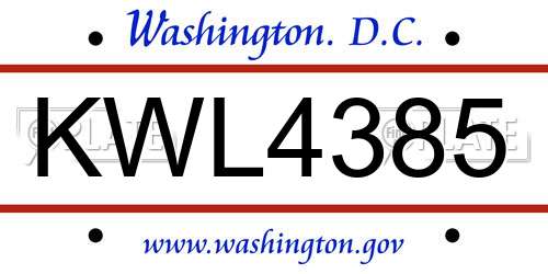 KWL4385 District Of Columbia License Plate