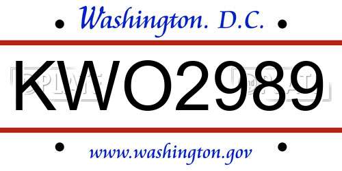KWO2989 District Of Columbia License Plate