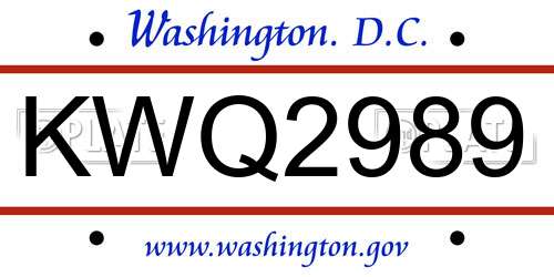 KWQ2989 District Of Columbia License Plate